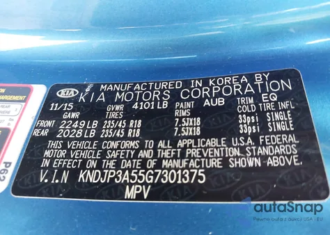 2016 Kia Soul + z USA, uszkodzony, nr VIN KNDJP3A55G7301375